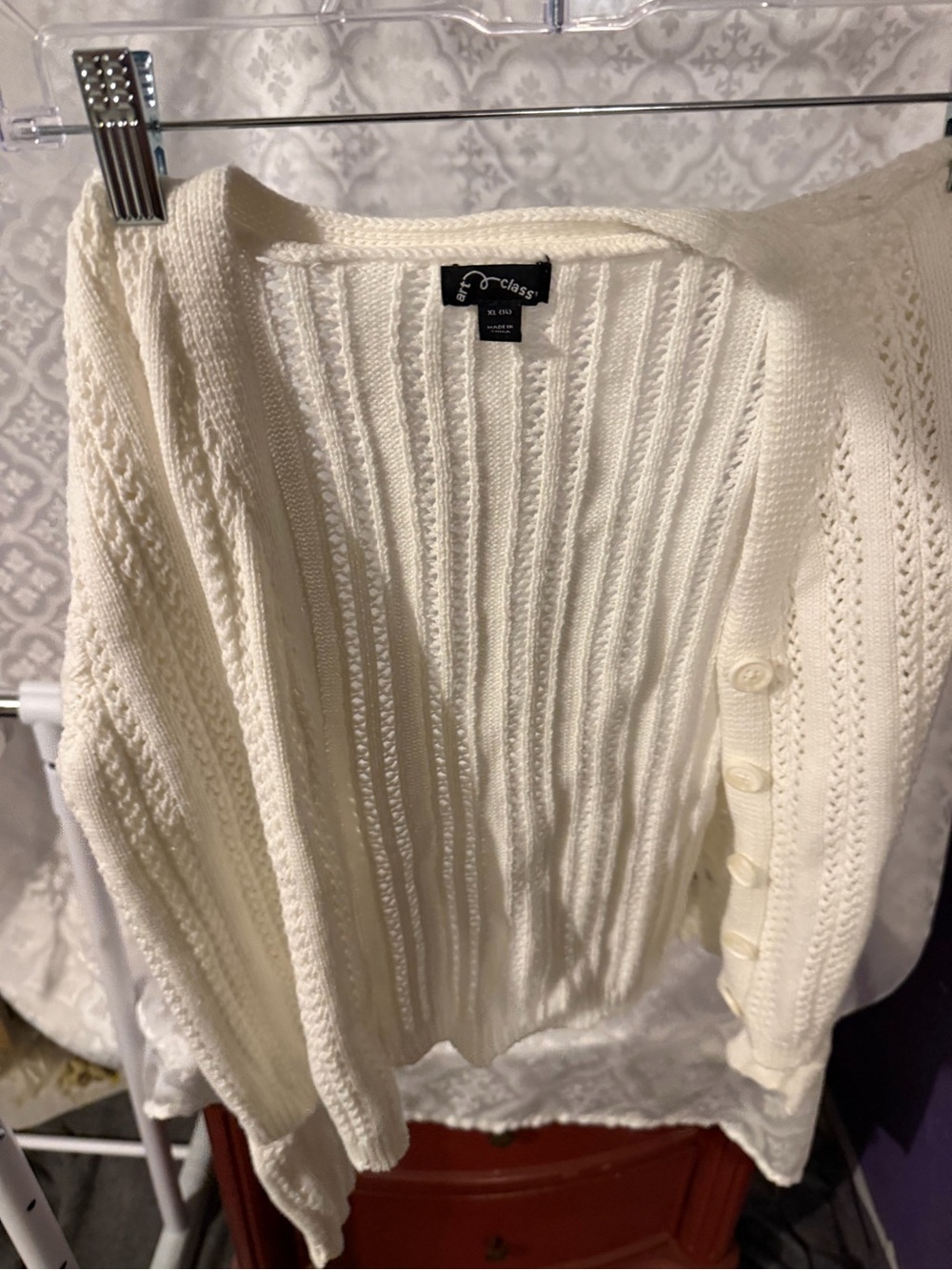 art class Cream Open-Knit Button Front Cardigan